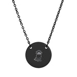 Engraved Circle Necklace — Paw Print Dog Silhouette Pendant