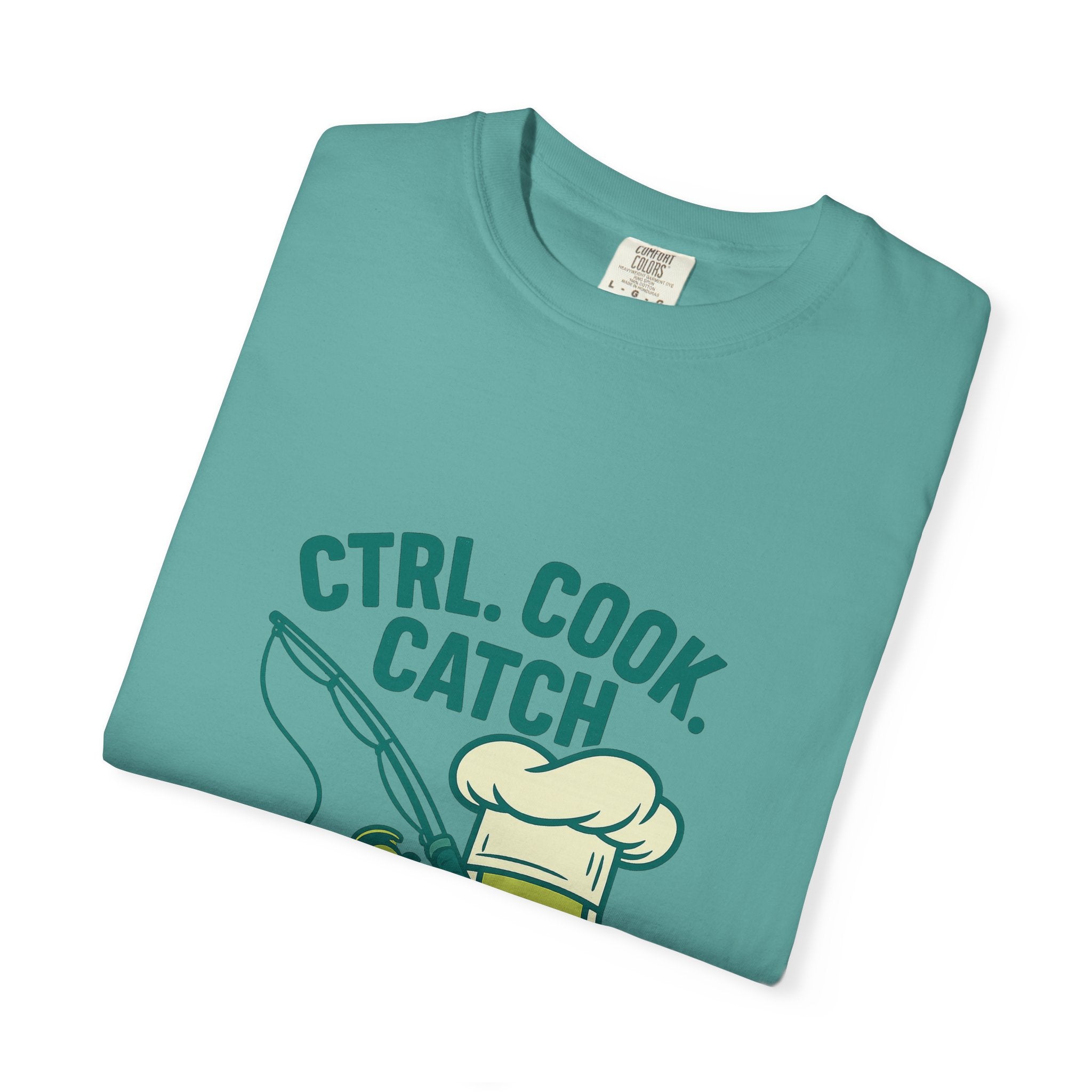 CTRL. COOK. CATCH. Unisex Garment-Dyed T-Shirt - Fun Foodie Tee for Chefs, Gamers, Gift for Cooking Lovers, Trendy Apparel