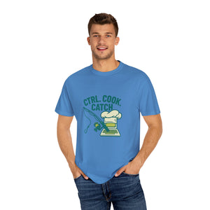 CTRL. COOK. CATCH. Unisex Garment-Dyed T-Shirt - Fun Foodie Tee for Chefs, Gamers, Gift for Cooking Lovers, Trendy Apparel