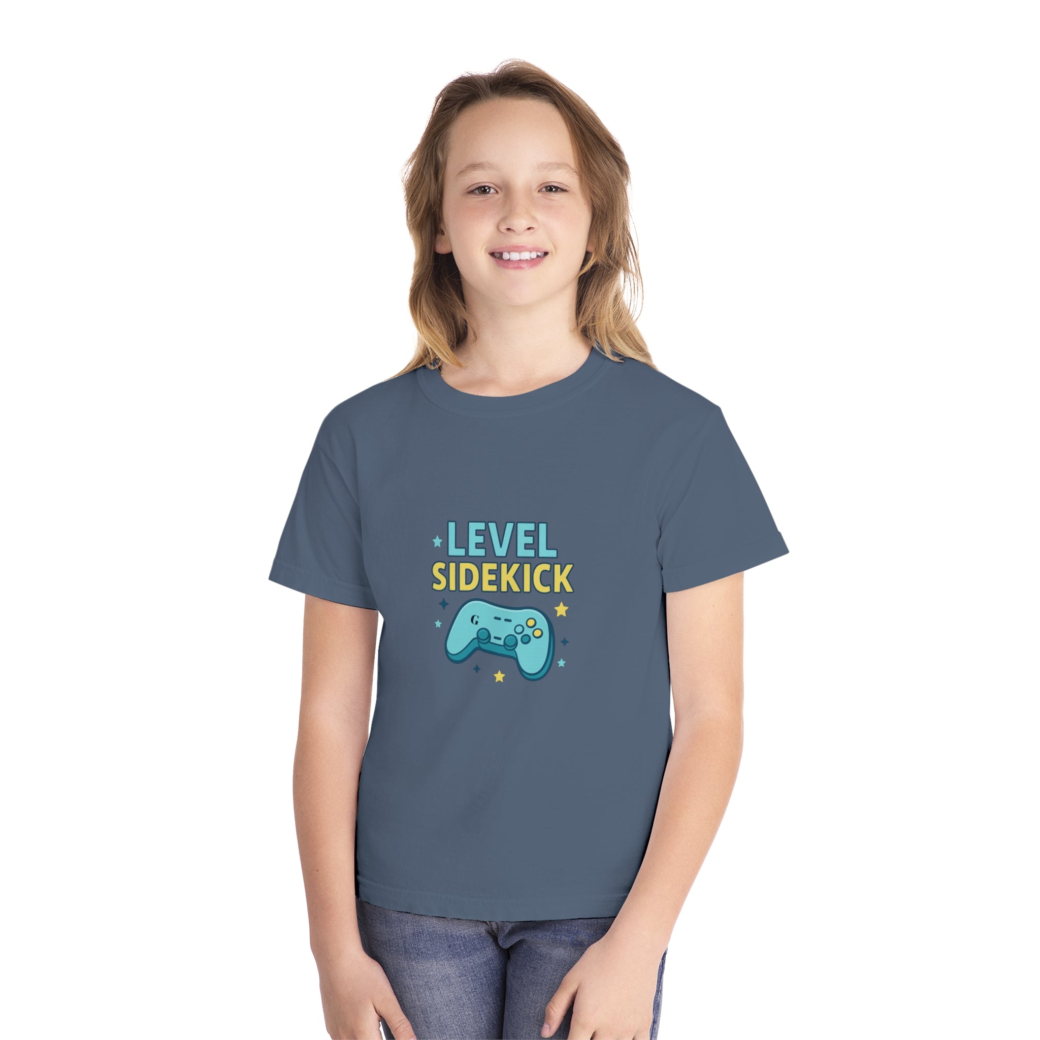Level Sidekick Youth Midweight Tee, Gamer T-Shirt, Kid's Video Game Shirt, Playful Graphic Tee, Birthday Gift for Gamers