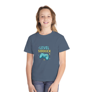 Level Sidekick Youth Midweight Tee, Gamer T-Shirt, Kid's Video Game Shirt, Playful Graphic Tee, Birthday Gift for Gamers