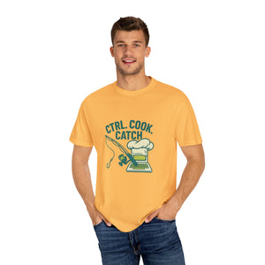 CTRL. COOK. CATCH. Unisex Garment-Dyed T-Shirt - Fun Foodie Tee for Chefs, Gamers, Gift for Cooking Lovers, Trendy Apparel