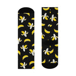 Banana Print Crew Socks — Fun Black Cushioned Knee-High Socks