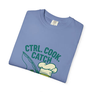 CTRL. COOK. CATCH. Unisex Garment-Dyed T-Shirt - Fun Foodie Tee for Chefs, Gamers, Gift for Cooking Lovers, Trendy Apparel