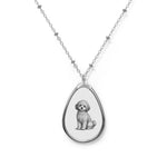 Necklace Maltipoo Oval Pendant with Cute Bichon Frise Illustration — Pet Lover Dog Teardrop Jewelry