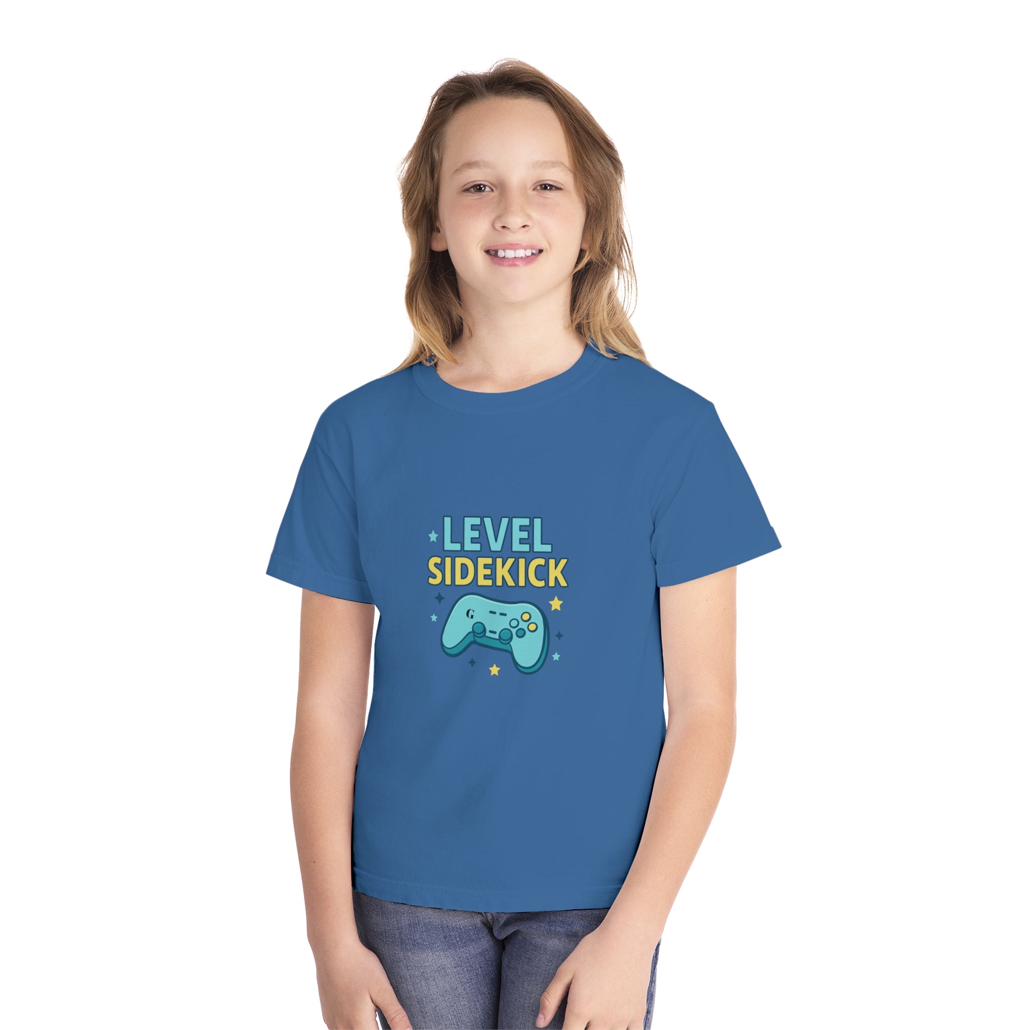 Level Sidekick Youth Midweight Tee, Gamer T-Shirt, Kid's Video Game Shirt, Playful Graphic Tee, Birthday Gift for Gamers