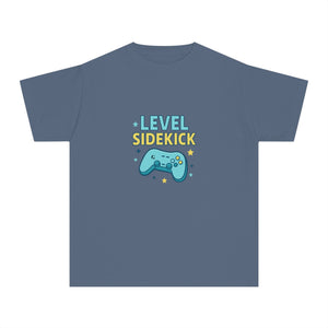Level Sidekick Youth Midweight Tee, Gamer T-Shirt, Kid's Video Game Shirt, Playful Graphic Tee, Birthday Gift for Gamers