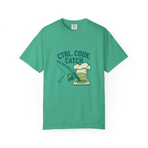 CTRL. COOK. CATCH. Unisex Garment-Dyed T-Shirt - Fun Foodie Tee for Chefs, Gamers, Gift for Cooking Lovers, Trendy Apparel