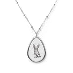 Chihuahua Oval Pendant Necklace — Silver Teardrop Pet Portrait Jewelry