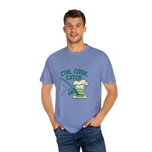 CTRL. COOK. CATCH. Unisex Garment-Dyed T-Shirt - Fun Foodie Tee for Chefs, Gamers, Gift for Cooking Lovers, Trendy Apparel