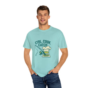CTRL. COOK. CATCH. Unisex Garment-Dyed T-Shirt - Fun Foodie Tee for Chefs, Gamers, Gift for Cooking Lovers, Trendy Apparel