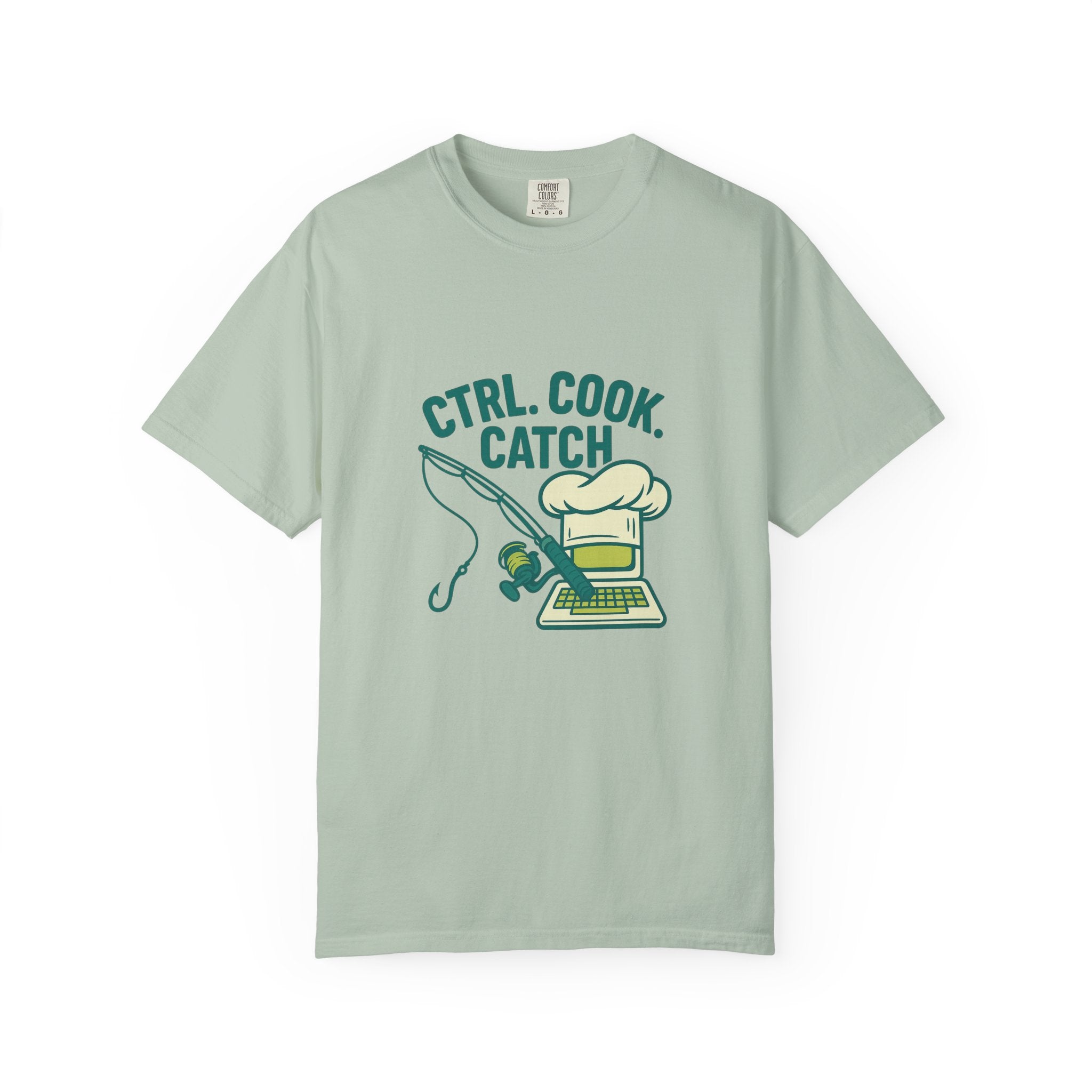CTRL. COOK. CATCH. Unisex Garment-Dyed T-Shirt - Fun Foodie Tee for Chefs, Gamers, Gift for Cooking Lovers, Trendy Apparel