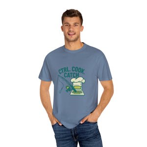 CTRL. COOK. CATCH. Unisex Garment-Dyed T-Shirt - Fun Foodie Tee for Chefs, Gamers, Gift for Cooking Lovers, Trendy Apparel