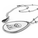 Bichon Frise Oval Puppy Pendant Necklace – Silver Teardrop Photo Locket with Cute Dog Illustration