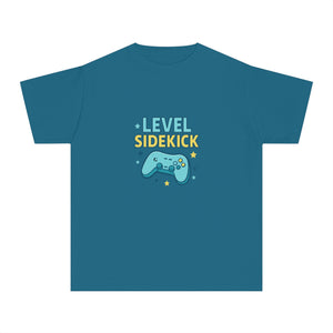 Level Sidekick Youth Midweight Tee, Gamer T-Shirt, Kid's Video Game Shirt, Playful Graphic Tee, Birthday Gift for Gamers