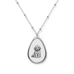 Cockapoo Oval Puppy Pendant Necklace — Engraved Dog Teardrop Necklace