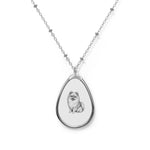 Necklace Pomeranian Oval Pendant Necklace — Silver Teardrop Pet Portrait Jewelry