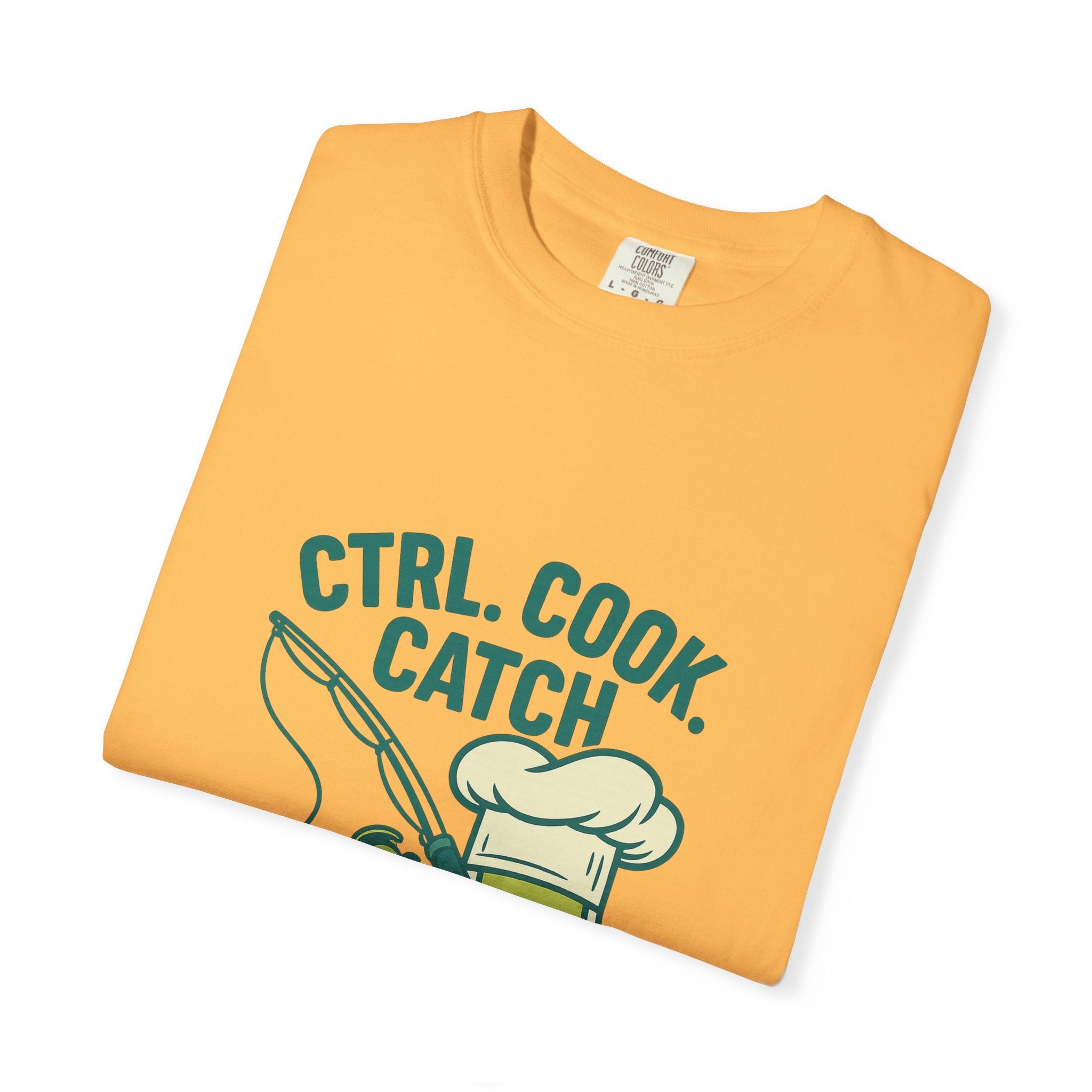 CTRL. COOK. CATCH. Unisex Garment-Dyed T-Shirt - Fun Foodie Tee for Chefs, Gamers, Gift for Cooking Lovers, Trendy Apparel