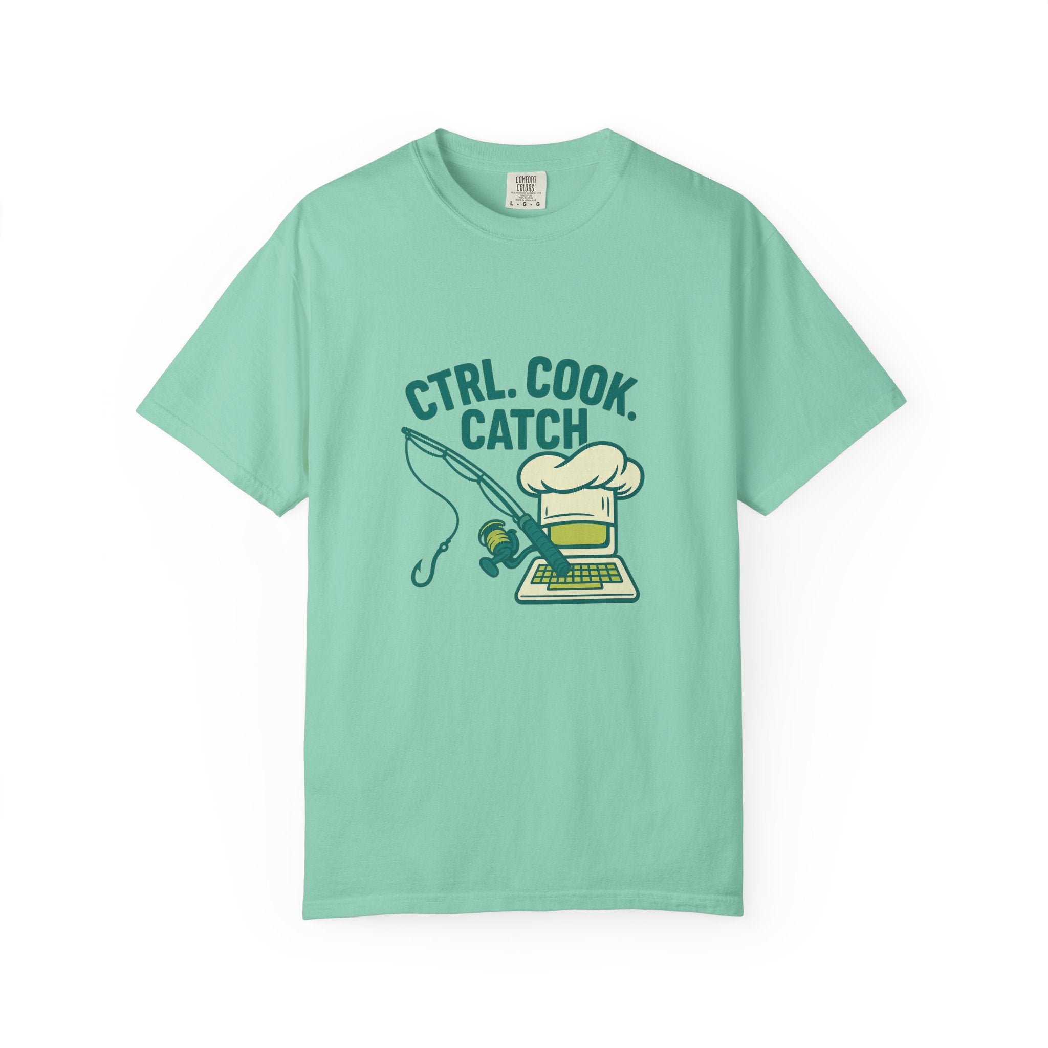 CTRL. COOK. CATCH. Unisex Garment-Dyed T-Shirt - Fun Foodie Tee for Chefs, Gamers, Gift for Cooking Lovers, Trendy Apparel