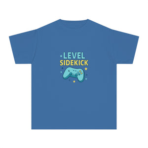 Level Sidekick Youth Midweight Tee, Gamer T-Shirt, Kid's Video Game Shirt, Playful Graphic Tee, Birthday Gift for Gamers