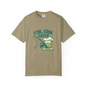 CTRL. COOK. CATCH. Unisex Garment-Dyed T-Shirt - Fun Foodie Tee for Chefs, Gamers, Gift for Cooking Lovers, Trendy Apparel
