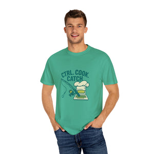 CTRL. COOK. CATCH. Unisex Garment-Dyed T-Shirt - Fun Foodie Tee for Chefs, Gamers, Gift for Cooking Lovers, Trendy Apparel