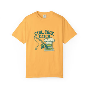 CTRL. COOK. CATCH. Unisex Garment-Dyed T-Shirt - Fun Foodie Tee for Chefs, Gamers, Gift for Cooking Lovers, Trendy Apparel