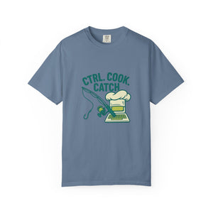 CTRL. COOK. CATCH. Unisex Garment-Dyed T-Shirt - Fun Foodie Tee for Chefs, Gamers, Gift for Cooking Lovers, Trendy Apparel
