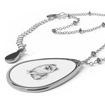 Necklace Pomeranian Oval Pendant Necklace — Silver Teardrop Pet Portrait Jewelry
