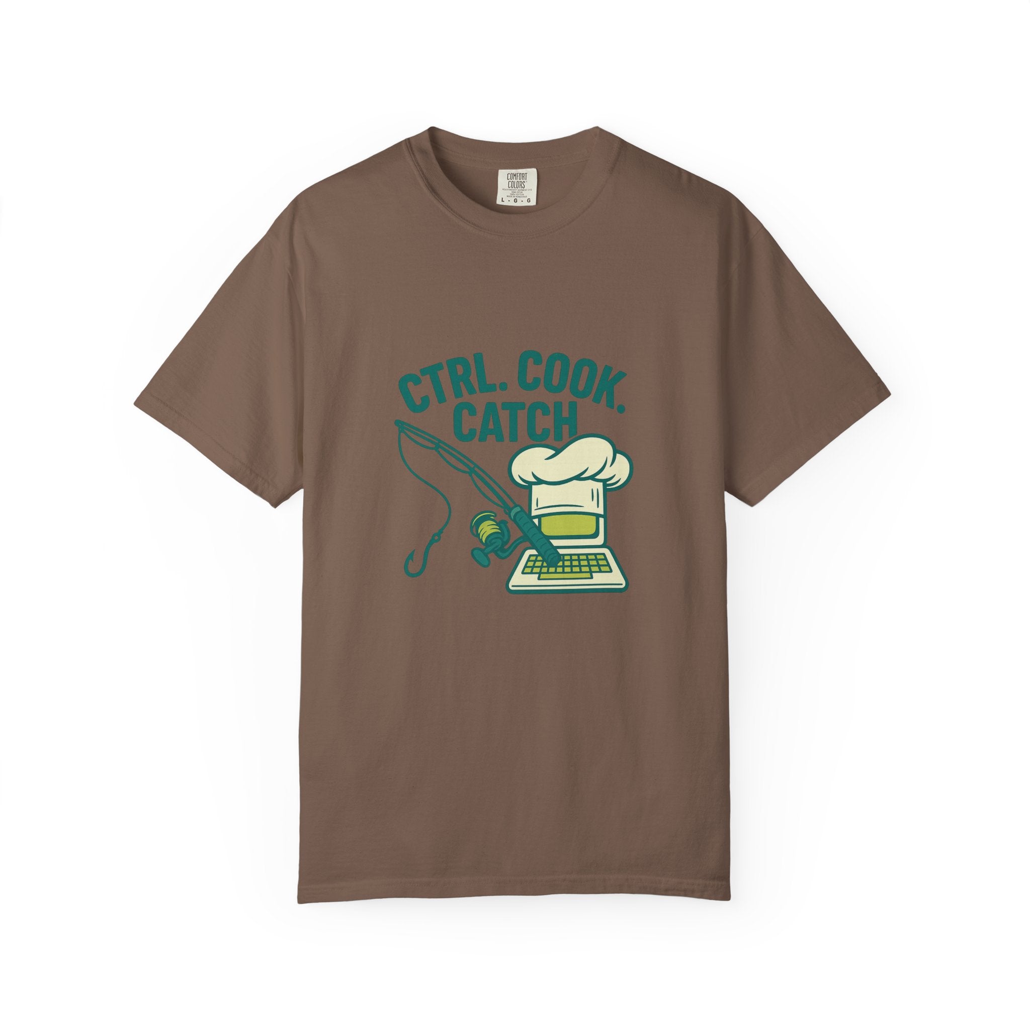 CTRL. COOK. CATCH. Unisex Garment-Dyed T-Shirt - Fun Foodie Tee for Chefs, Gamers, Gift for Cooking Lovers, Trendy Apparel