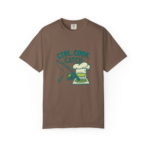 CTRL. COOK. CATCH. Unisex Garment-Dyed T-Shirt - Fun Foodie Tee for Chefs, Gamers, Gift for Cooking Lovers, Trendy Apparel