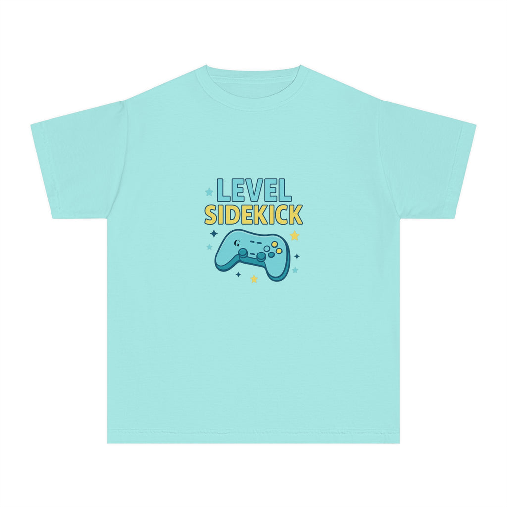 Level Sidekick Youth Midweight Tee, Gamer T-Shirt, Kid's Video Game Shirt, Playful Graphic Tee, Birthday Gift for Gamers