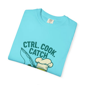 CTRL. COOK. CATCH. Unisex Garment-Dyed T-Shirt - Fun Foodie Tee for Chefs, Gamers, Gift for Cooking Lovers, Trendy Apparel